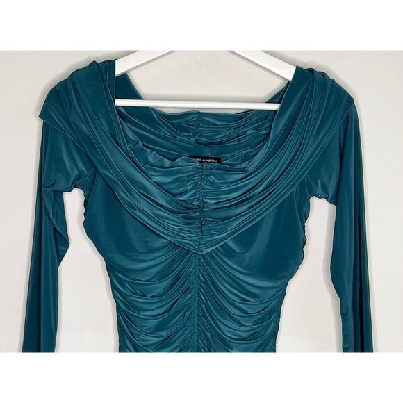 Naked Wardrobe Ruched Long Sleeve Off Shoulder Blouse Top Teal Blue Women's M - Picture 2 of 8